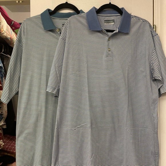 Lot of 2 Allan Flusser Golf Performance Striped Button Polo Shirts. Size L. - Picture 1 of 6